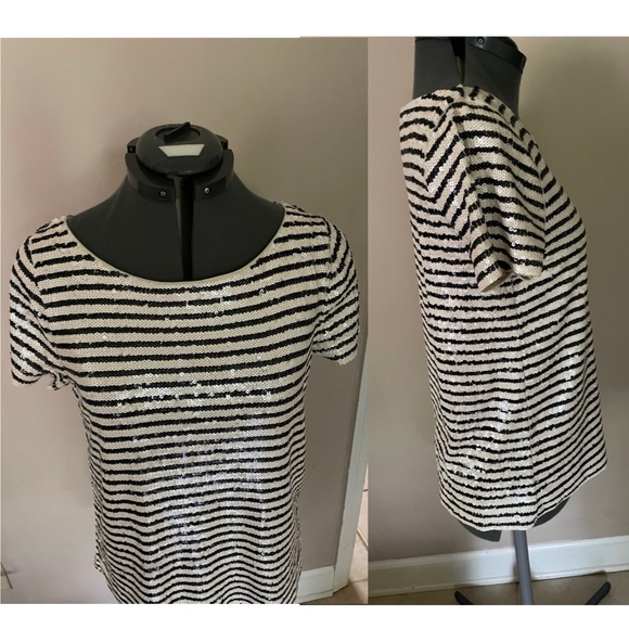 J.CREW Sequin Stripe Top EUC Sz Small Blk Ivory - Picture 4 of 11